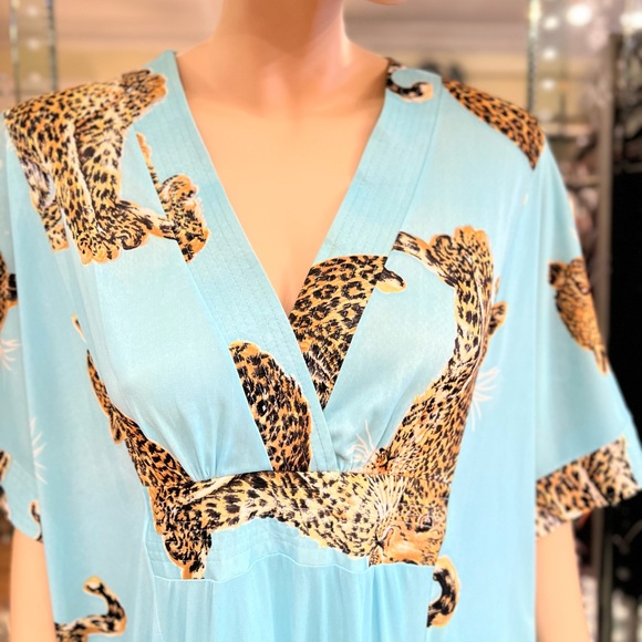 Vintage Animal Print Maxi Dress Kimono Inspired short sleeves size fits all - Picture 12 of 16